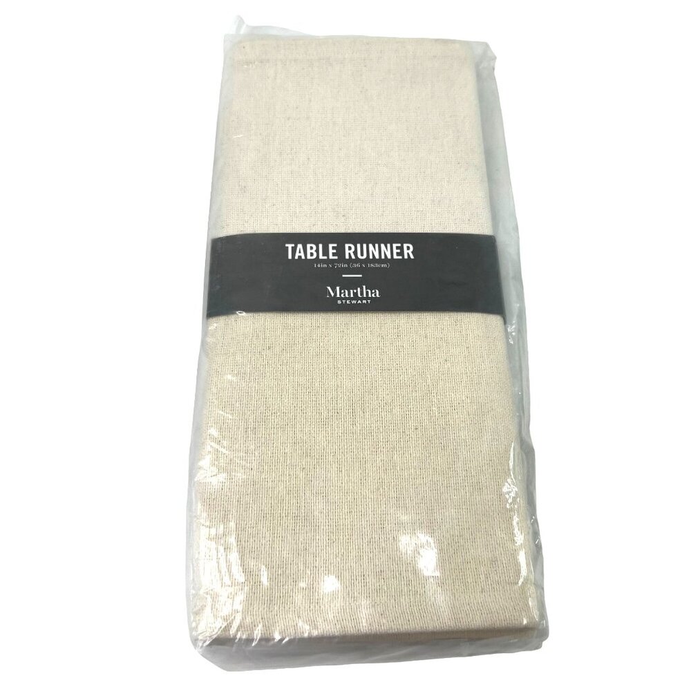Martha Stewart Table Runner White Block Two Tone Flax Natural Beige 14x72